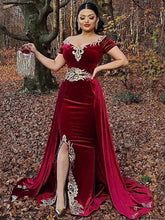 Burgundy Velvet Mermaid Morocco Caftan Evening Dress Sexy V Neck Outfit Prom Dresses Split Formal Evening Party Dress